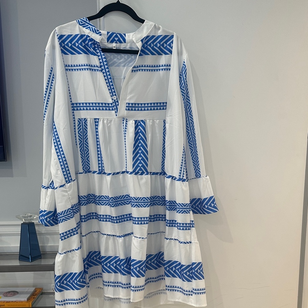 Blue and White Patterned Women's Dress